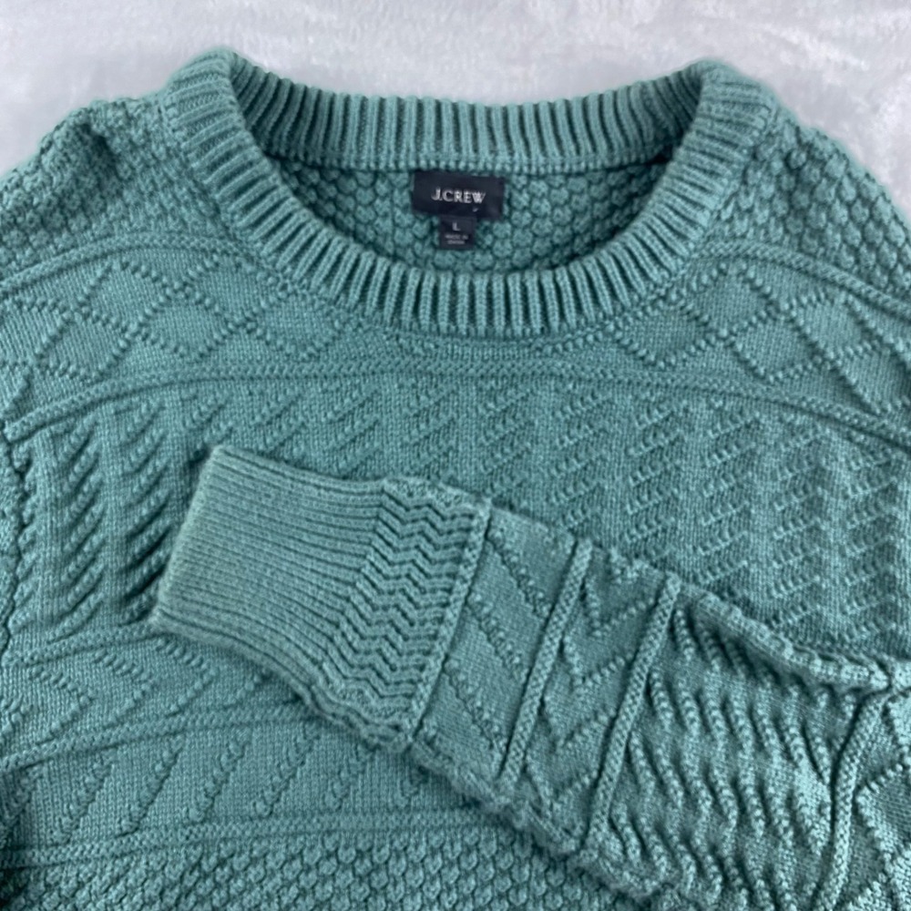 J Crew Mens Crew Neck Knit Sweater Sz L Mint Green Pullover Cotton Casual Chunky